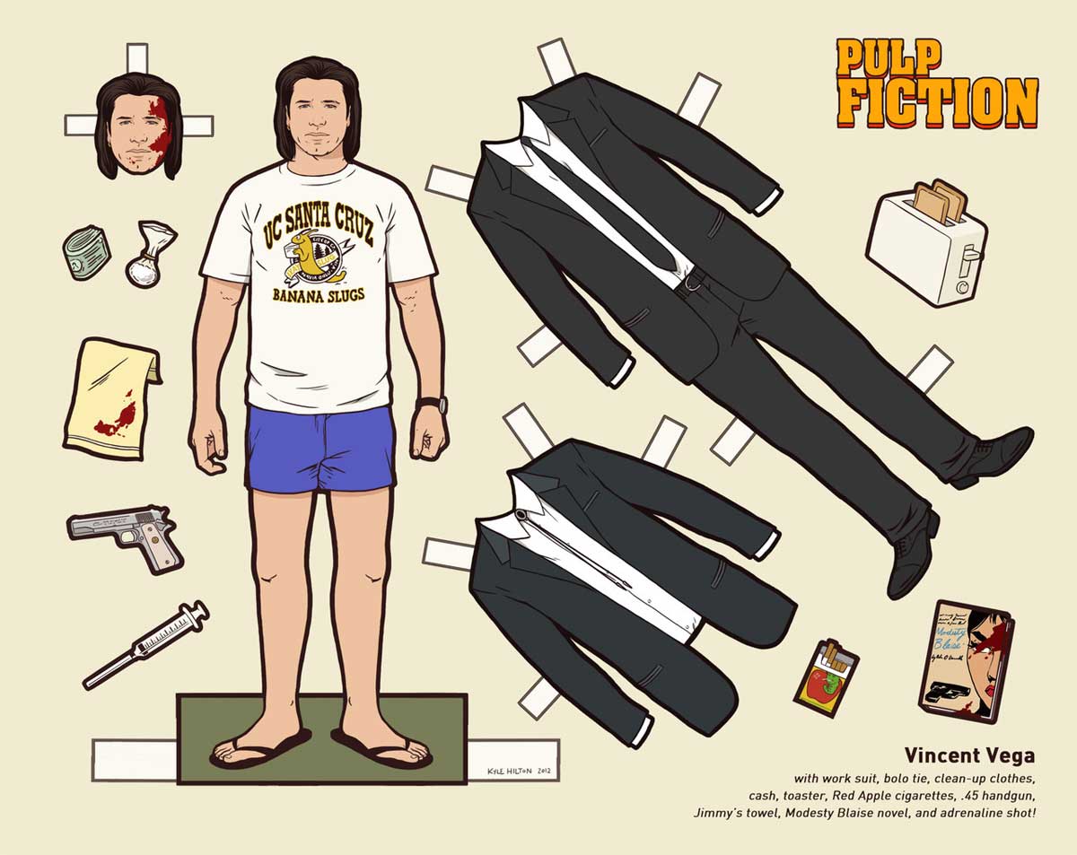 Pulp Fiction paper doll by Kyle Hilton